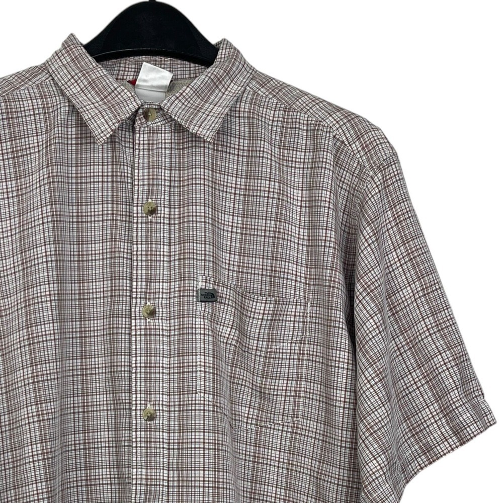 The North Face Mens Large Brown Plaid Short Sleeve Button Down Shirt Modal Blend